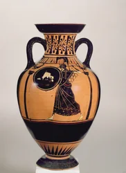 Attische zwart-figuur pseudo-Panathenaïsche amphora, ca. 500 v.Chr. (detail)